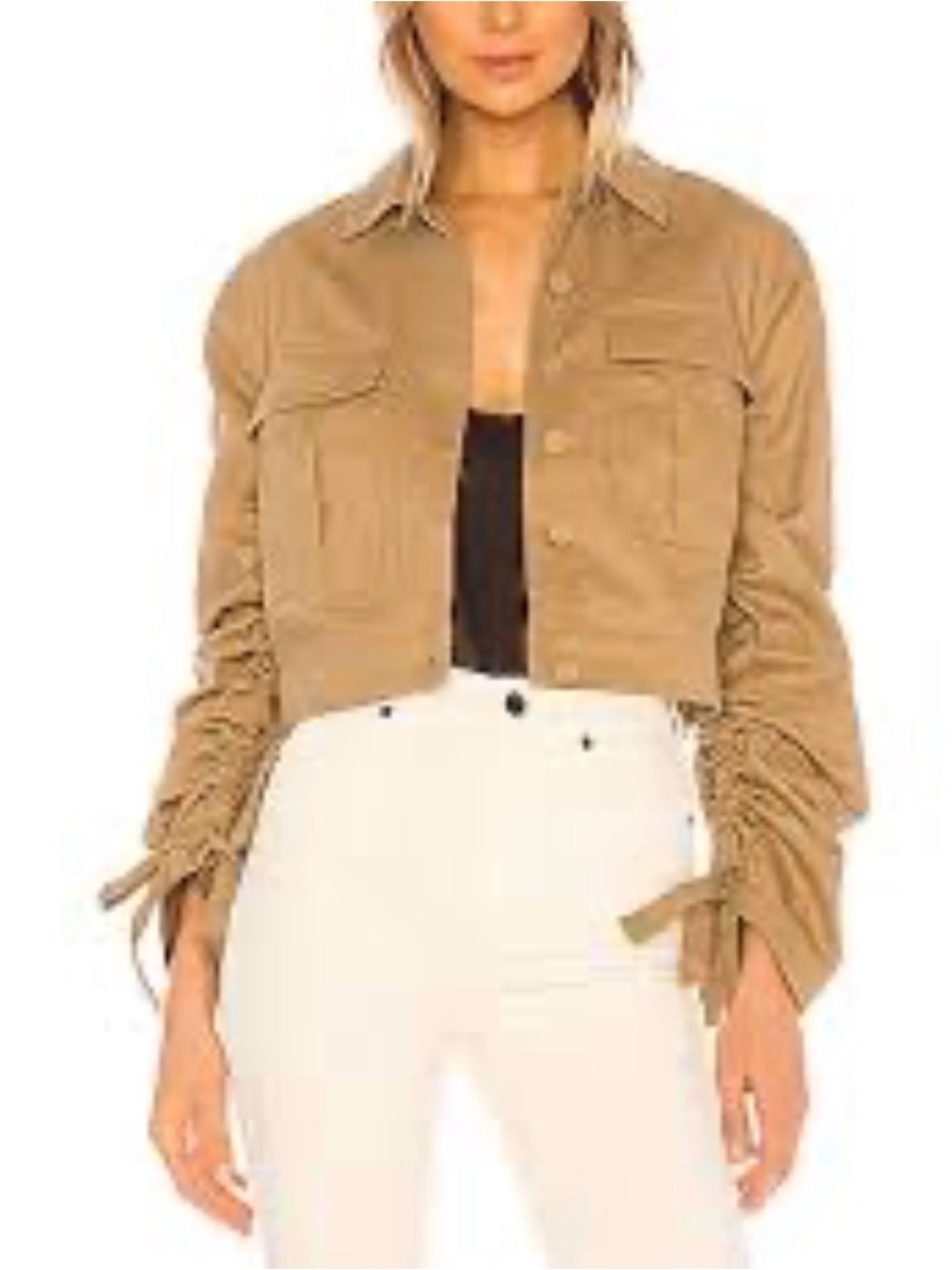 NWT Lovers + Friends Knoll Jacket in Khaki Brown Drawstring Ruched Sleeves - XS